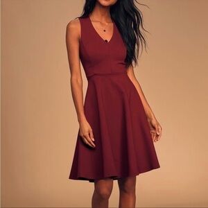 Lulus Bon Appetit Skater Dress in Burgundy‎ Size Small